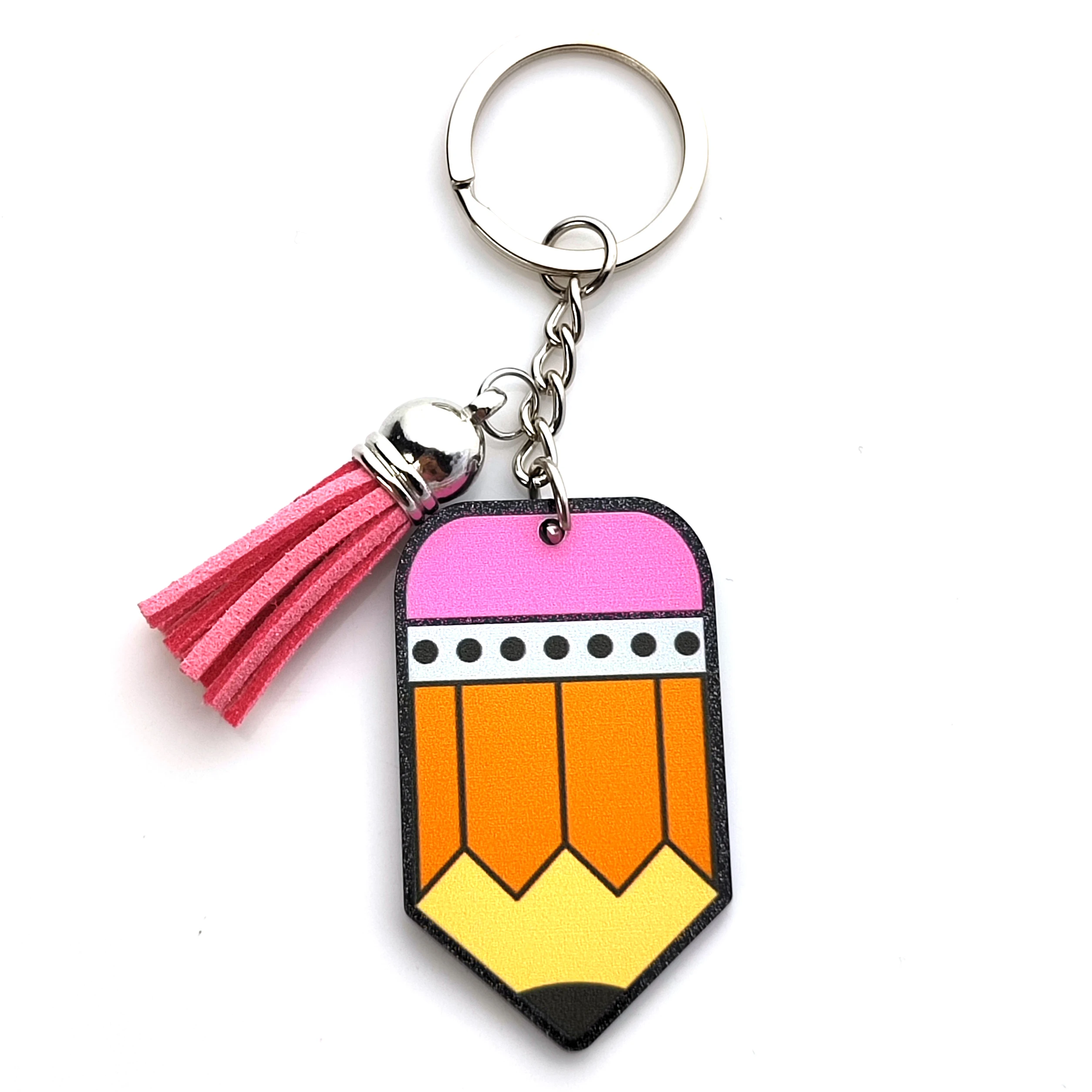 KHS156KH1050 Best price Factory Pencil Keychain With Tassel Double Faces Printed Teacher Appreciation Gift Plaid