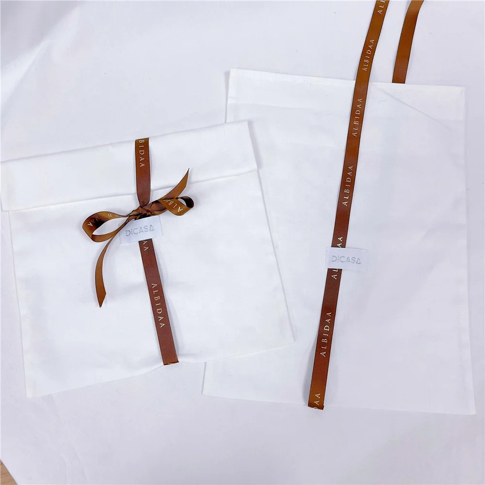 Hot Sale Large Organic Cotton Muslin Envelope Bag Pouch For Handbag Custom Logo Printed Cotton Envelope Dust Gift Bag