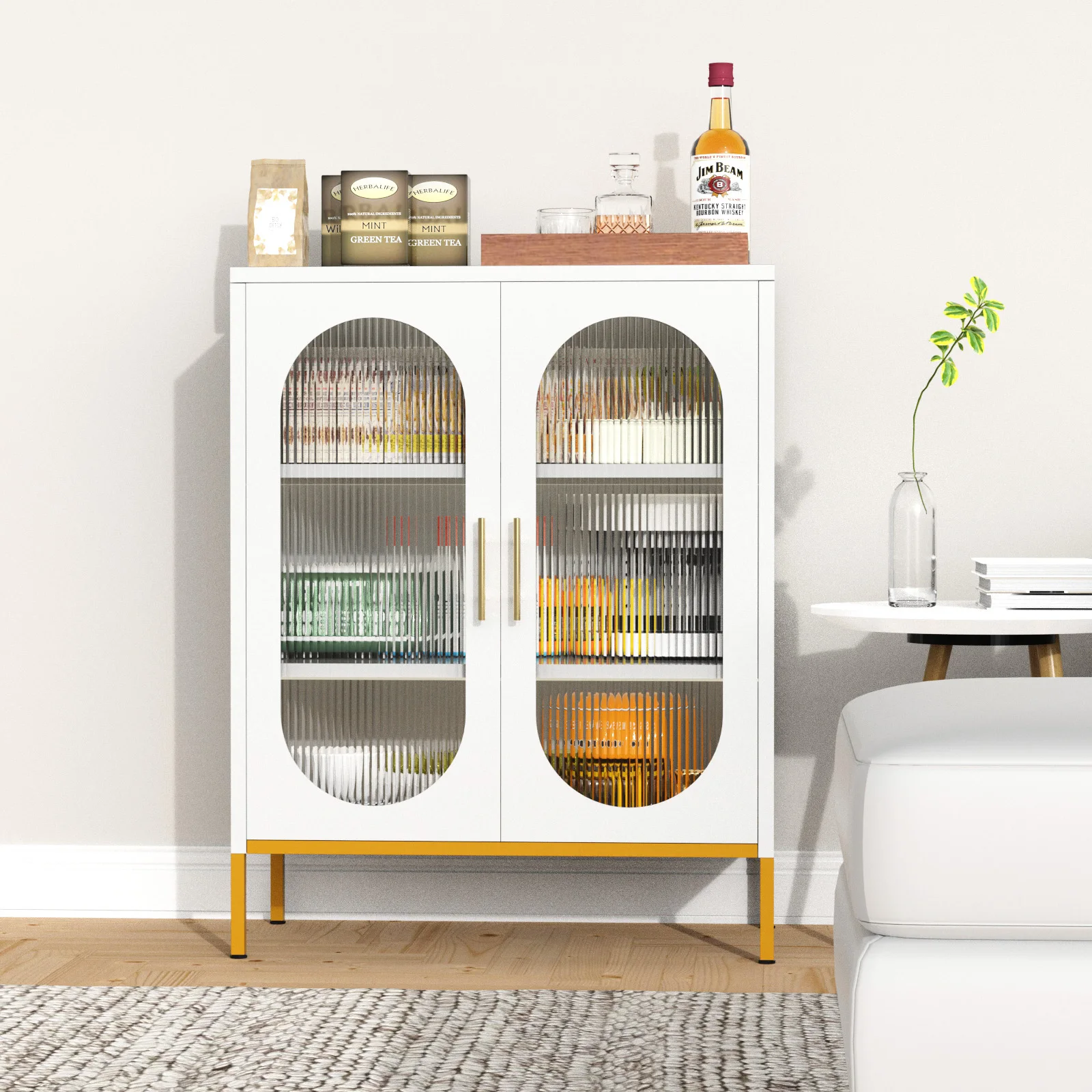 New Design Double doors Glass Display Cabinet Sideboard Storage Cabinet for Living Room