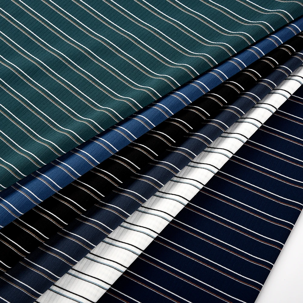 Factory Custom Yarn Dyed Striped Knit Fabric 86% Nylon 14% Spandex Stretch Polo Shirt Fabric 160g