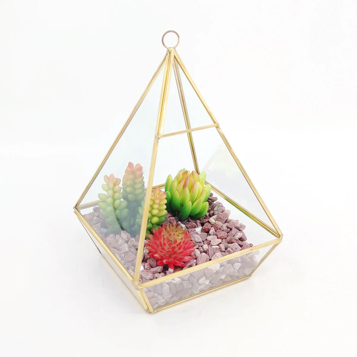 Hanging vertebral gold metal geometric glass terrarium air plants holder tabletop succulents planter box