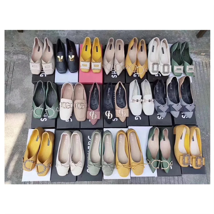 Недорогая ликвидация в Китае, женские туфли б/у из искусственной кожи на плоской подошве, оптовая продажа