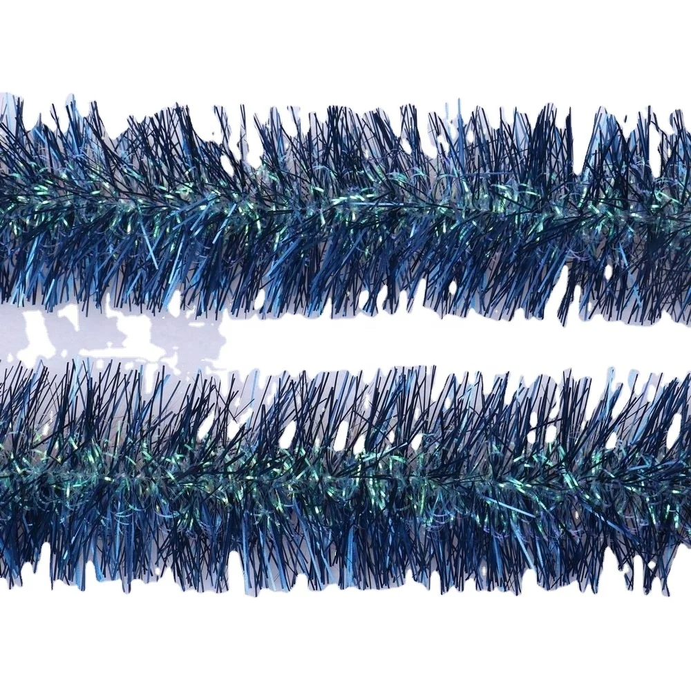 5cm*2meters cheap Green with white edge PET Tinsel Garland for party and festival and Christmas home decoration