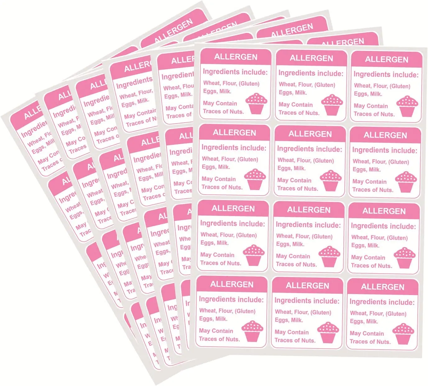 Custom Printing Square Pink Adhesive Allergy Label Food Allergen Warning Stickers for Party Restaurants