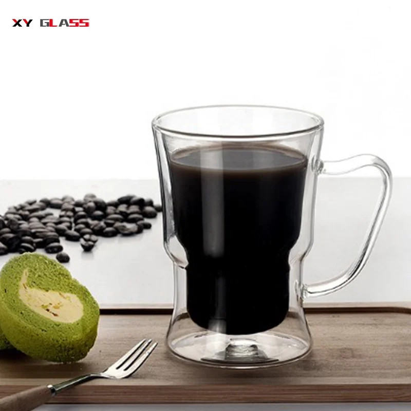 Eco-Friendly lead free old time feature classical double wall glass coffee mug
