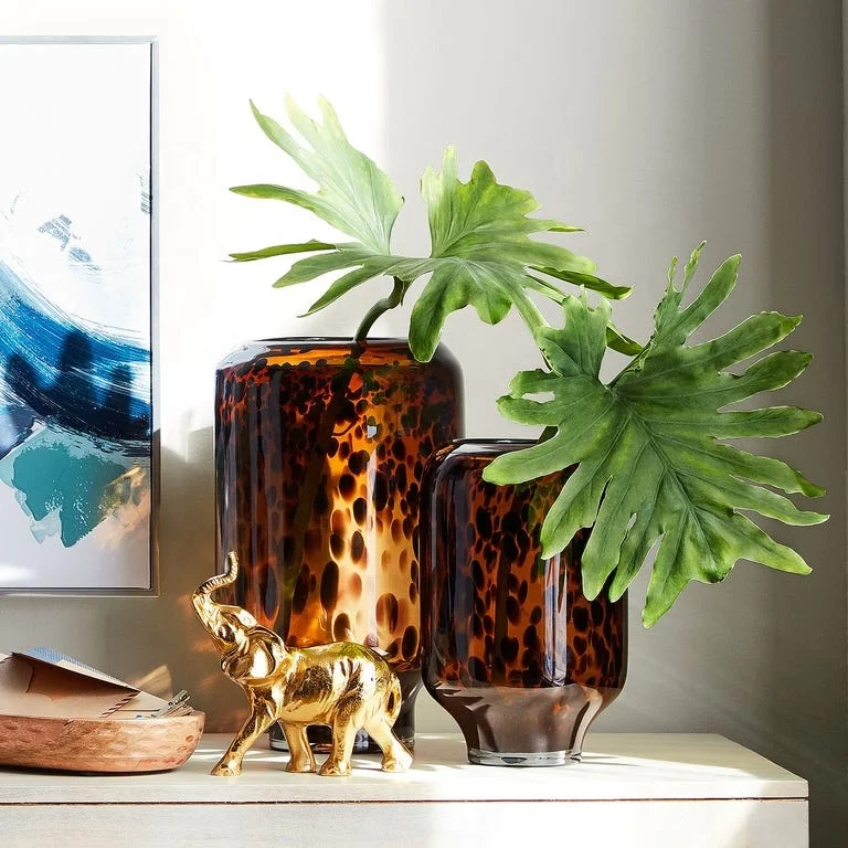 
Mexican Style Leopard spot Tortoise Shell Glass Vase 