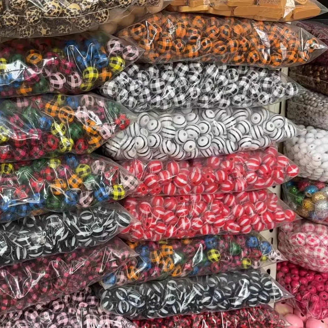2024 Mylulu Wig Braid Wholesale Big Hole Printed Flower Wood Beads Wooden Craft Loose oval Shape Hair Beads For Hair Braid