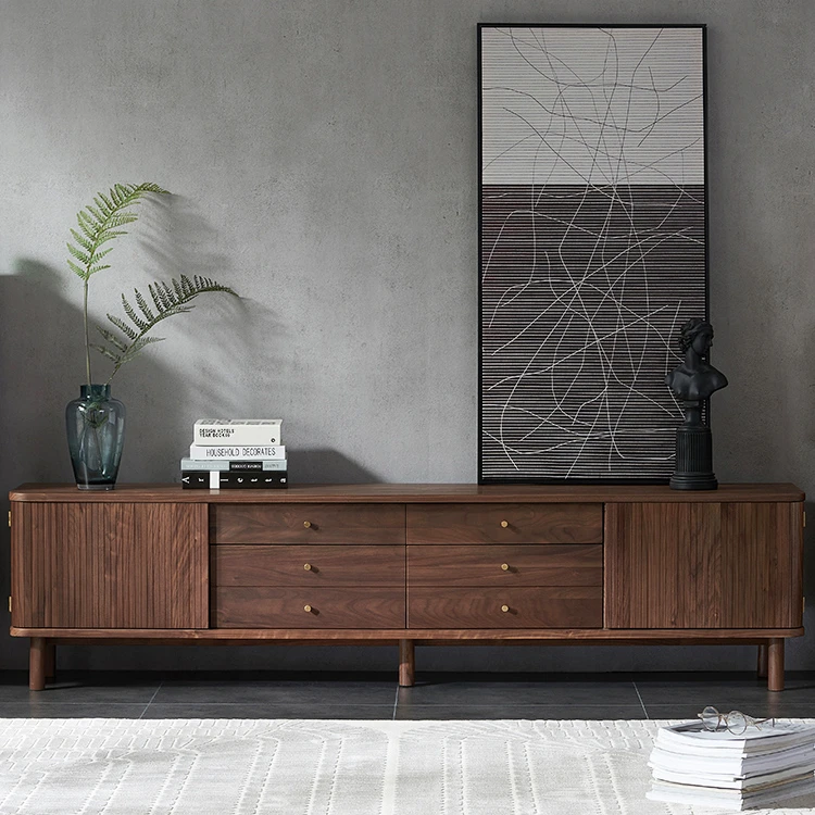 B5081 Nordic style solid American black walnut wood living room furniture wooden modern TV stand