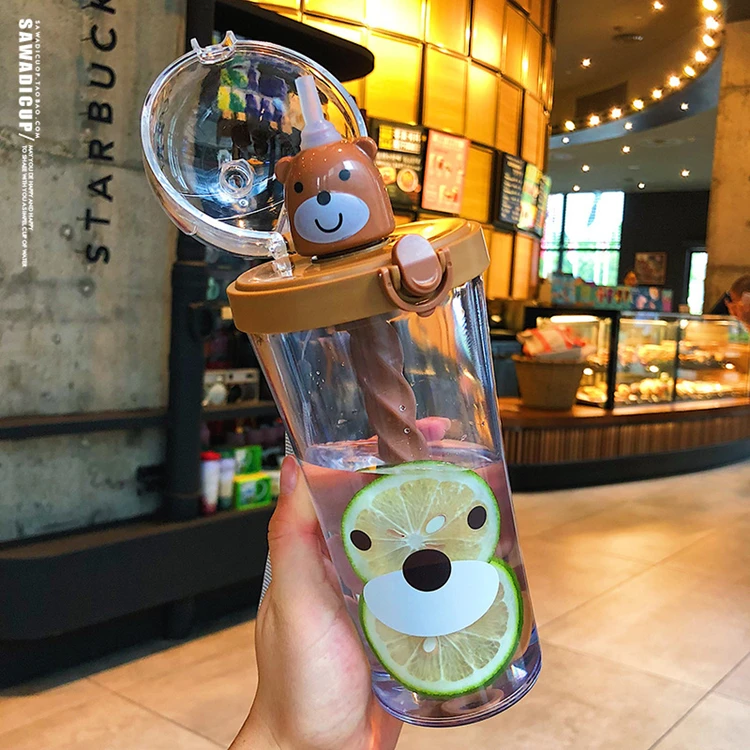 Water Bottles with Cute Animal Straw 14oz Kids Water Bottle Factory Direct Selling Unique Plastic PC Children Plastic Cups TOUR