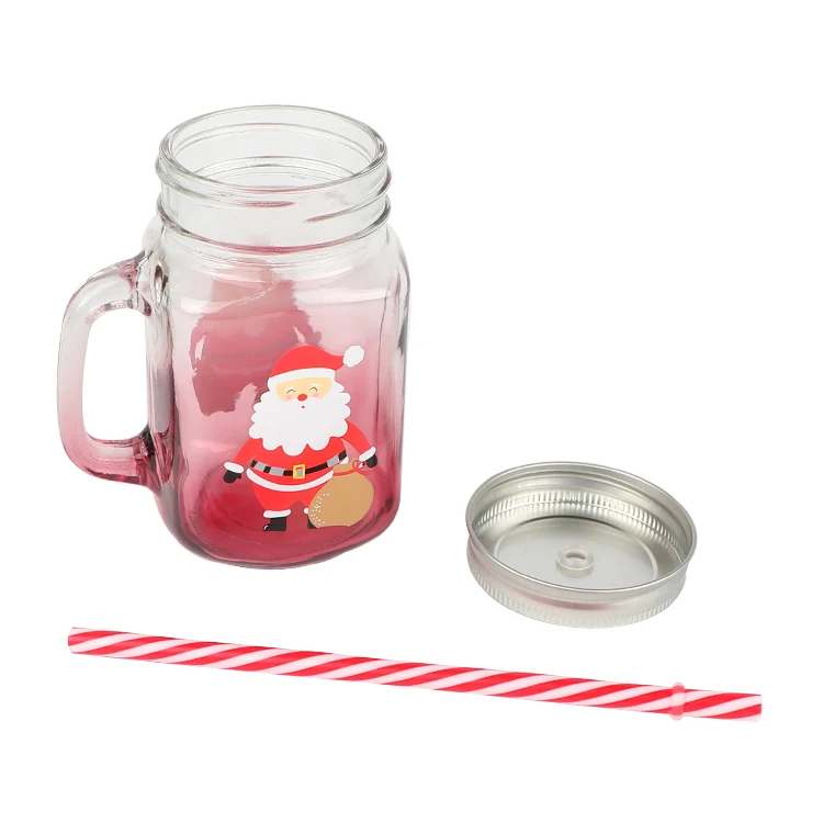 Welford 16 oz Old Fashioned Colorful Drinking Glass Mason Jar Mugs with Handle and Straws