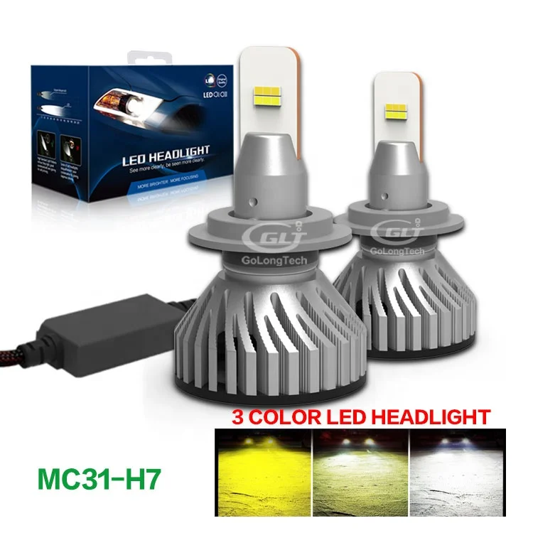 
H7 car MC31 3 Colors led auto headlight 12000 lumen led headlight Bulbs 9005 9006 Car led Headlight 