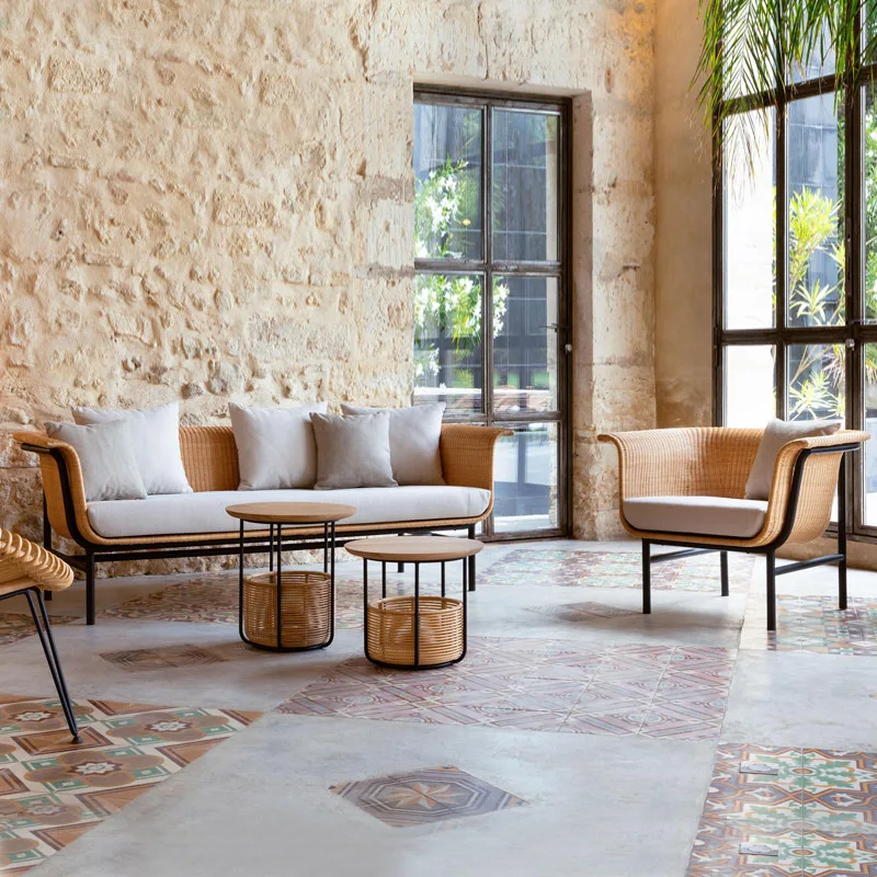 Outdoor Furniture Rattan Armchair Wood Leisure Sofa Chairs  Luxury Living Room Nordic Beach Designer Modern Lounge Chair