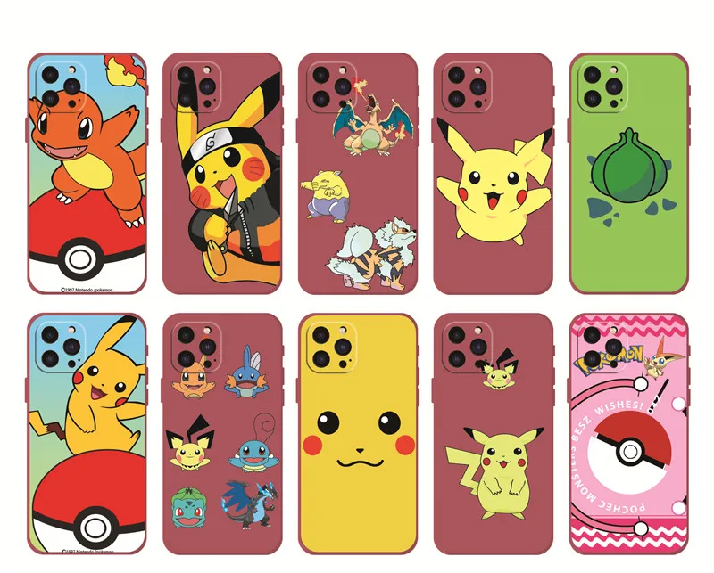 Wholesale Silicone protective cases for iphone Anti-Fall Phone Cover Cartoon cute Pikachu phone case