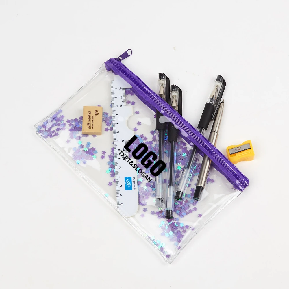 Glitter GRS verified clear pvc bags makeup box packaging travel clear cosmetic bag