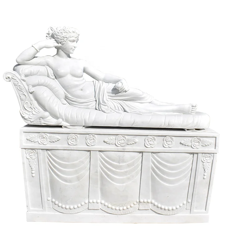 Custom hand-carved marble statue of a noble woman semi-naked couch