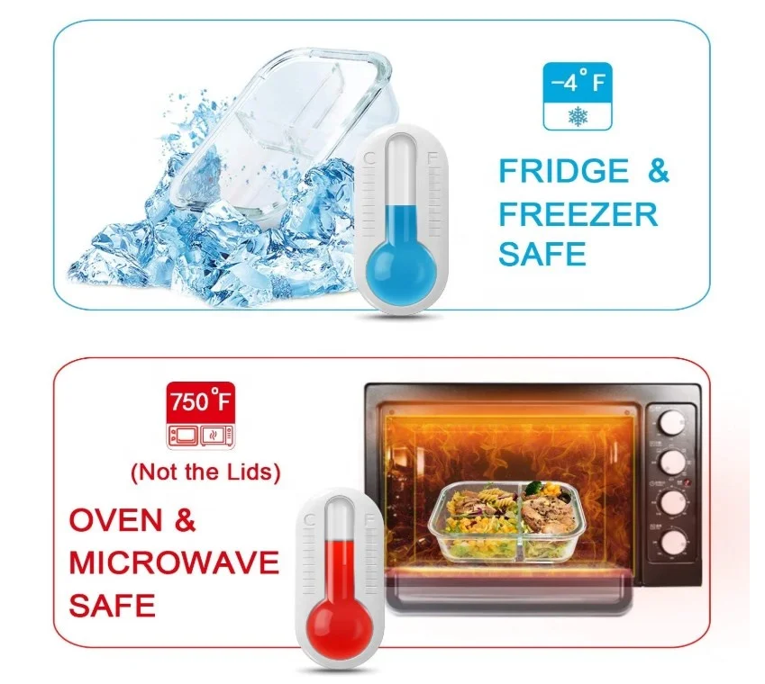 Borosilicate Glass Lunch Box Microwave Oven Safe Food Container with Bamboo Lid