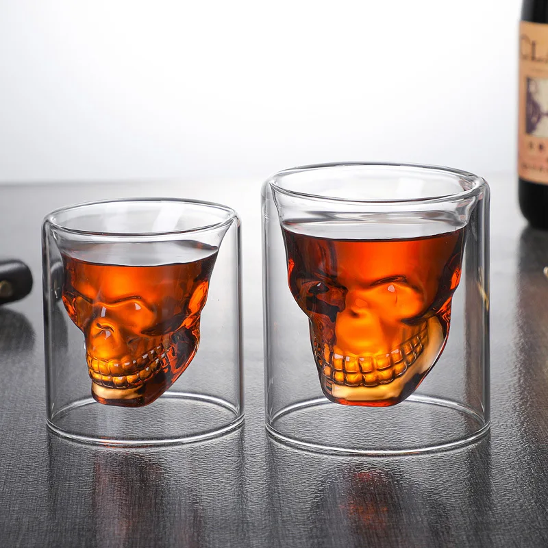 Wholesale 25ml 75ml Mini Capacity Unique Design Skull Glass Cup Shot Wine Whiskey Drinking Cups