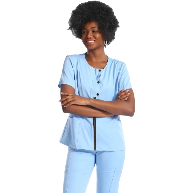 New Design OEM Service Zip And Button Hospital Unisex Doctor Nurse Tunic Beauty Salon Uniform Thai SPA Medical Scurbs Uniforms