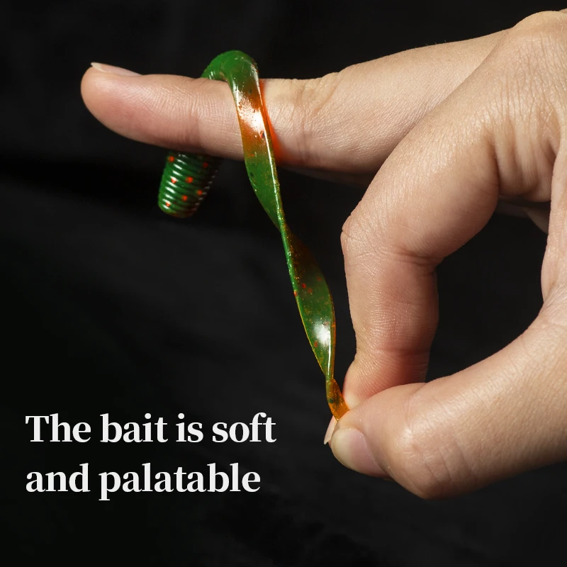 LINNHUE 60/65mm Long Invincible Curly Tail Soft Lures Plastic Lifelike Earthworm Grub Worm Fishing Lures Baits