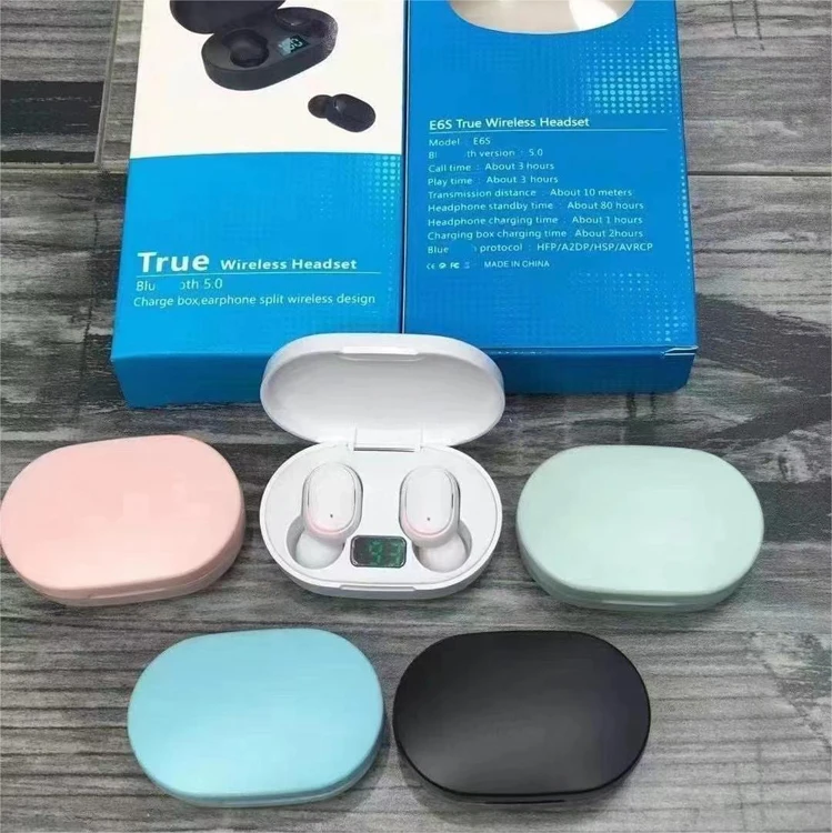 Cheapest Earbud in-ear Headphones TWS Wireless Earphone LED Battery Display Headset 9D Hifi Stereo E6S