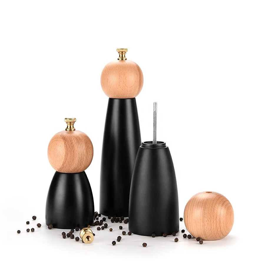 Factory High Quality accessory rubber Wood 5/6/8 inch Salt Pepper Mill for Kitchen Use