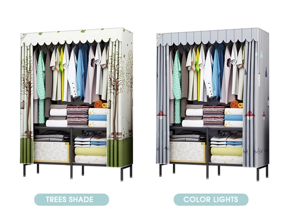 
Chinese dust proof cloth closet detachable modular wardrobe folding portable fabric wardrobe furniture with metal jacket 