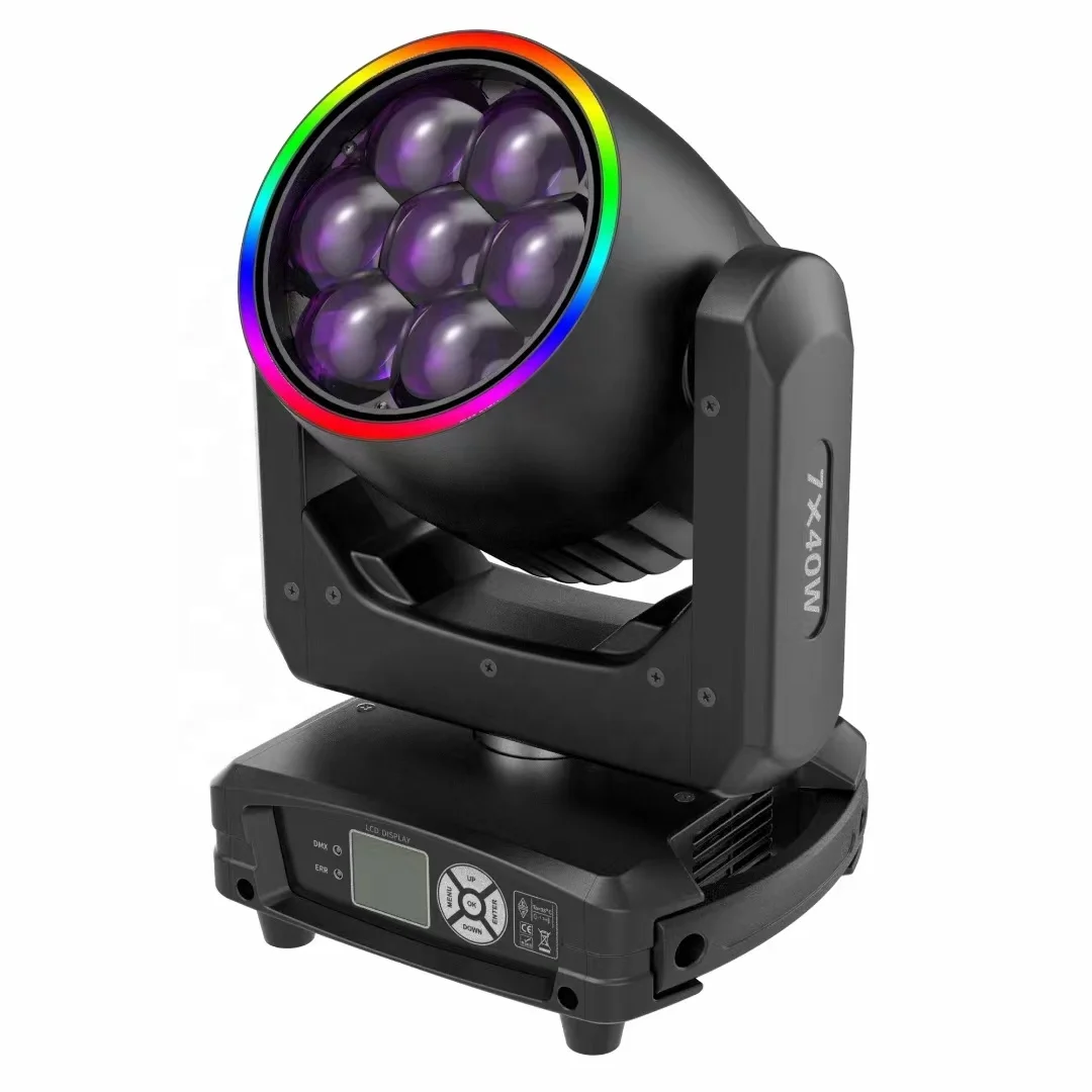 Stage DMX Bee Eye LED Light 7PCS 40w Rgbw Rotational Wash Zoom Moving Head