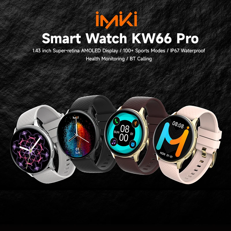 New IMIKI KW66pro Smart Watch 1.43AMOLED Display 22 mm BT Calling 100+ Sports Modes IP68 Fashion Business Modeling Metal Case