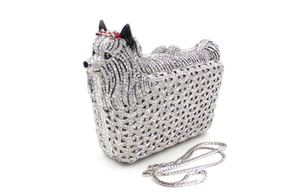 Amiqi MRY121Shiny stone rhinestones dog shape mini crystal bling ladies purse clutch bag evening bags with crystal luxury