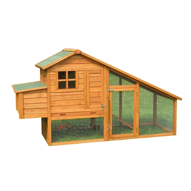 Wooden ladder-frame chicken coop hen house with large run