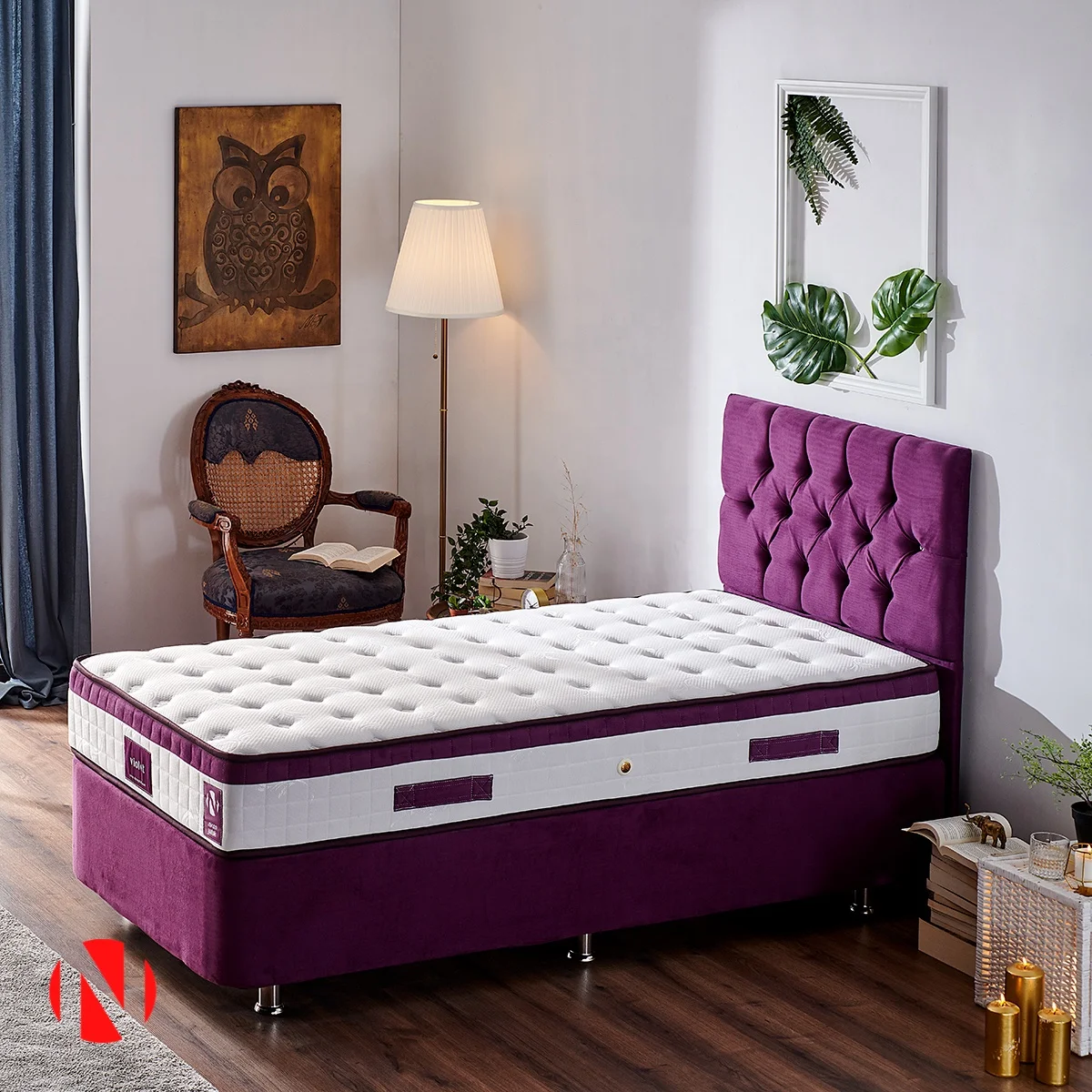 Violet Single Bed with Multi Spring Mattress 25 cm Full Orthepeudic Padded VIOLET Model From Niron Yatak
