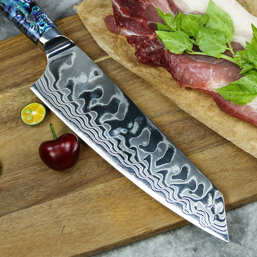 Yang jiang amber Damascus Stainless Steel Kitchen Knife Set with Abalone handle