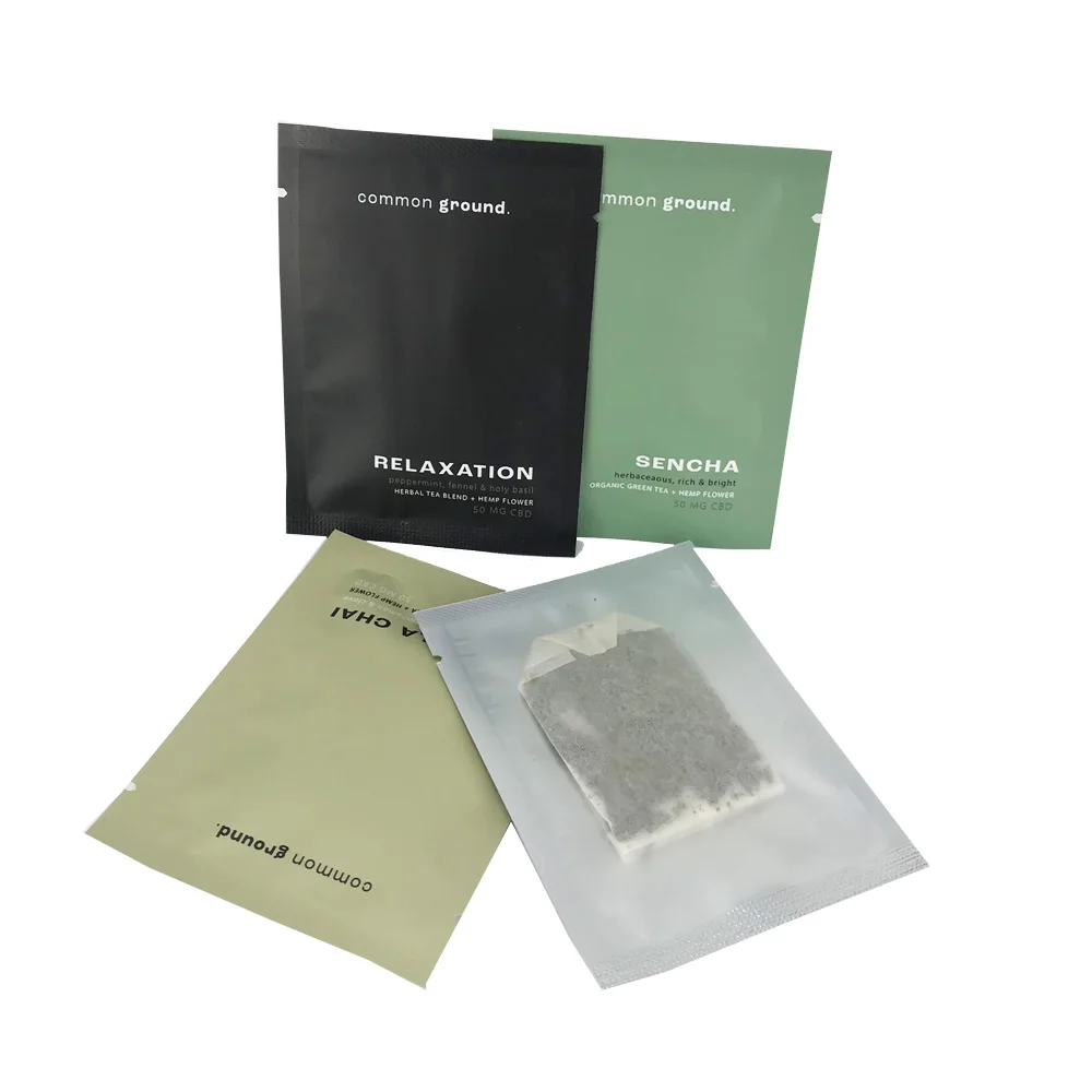 private label metalized laminated heat sealing plastic herbal flat packaging empty tea bags sachet plastique with tear