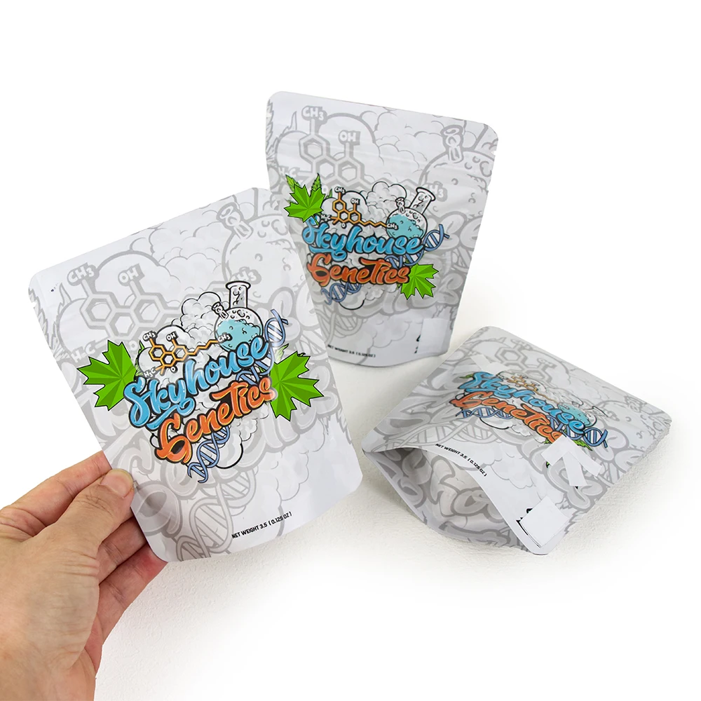 Food Pacling Custom Design Printing 3.5g 7g 14g 28g Food Packaging Smell Proof Doypack Resealable Aluminum Foil  Mylar Bag