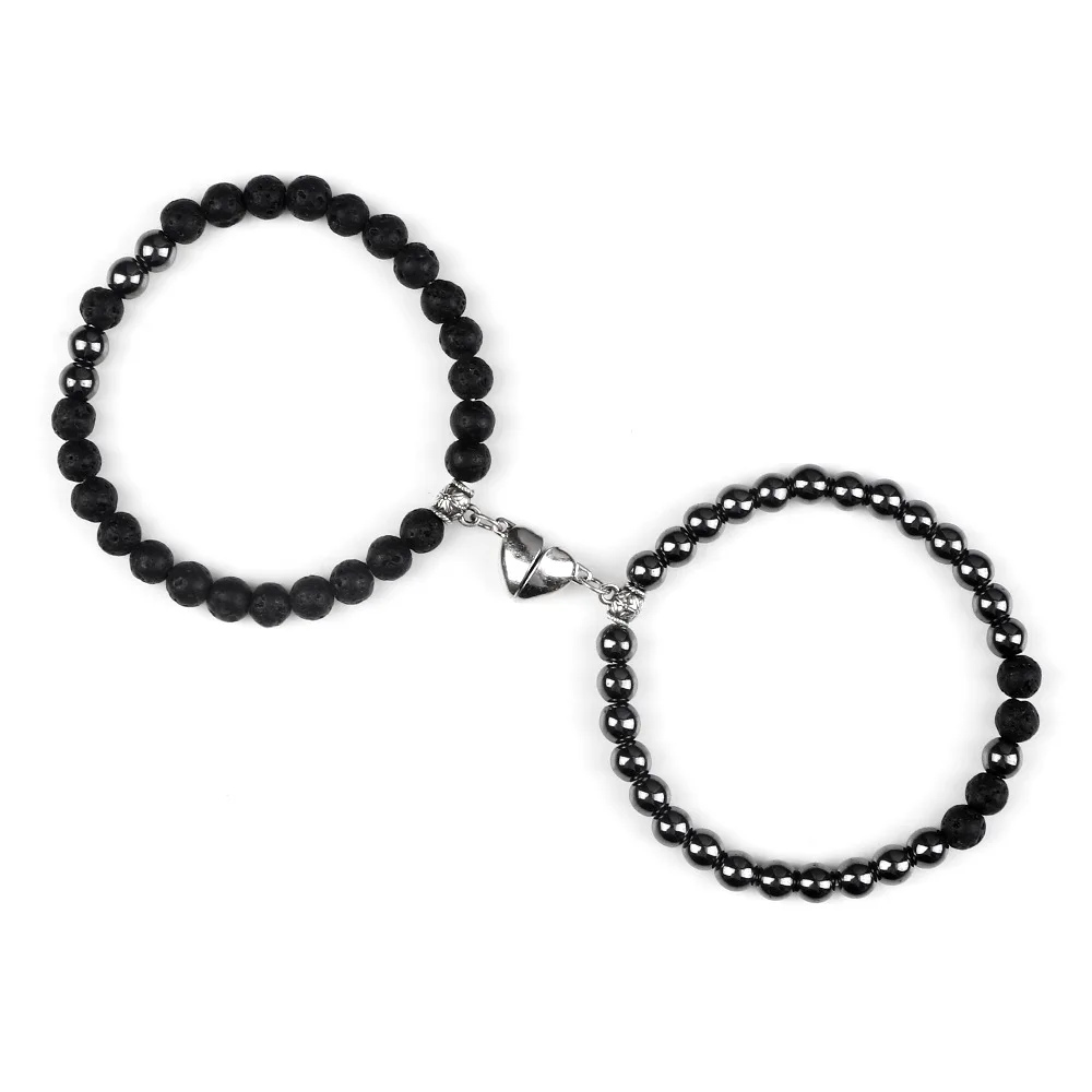 Elastic 8 mm Stone Beads Heart Magnetic Tiger eye For Couple Lover Bracelet ST257