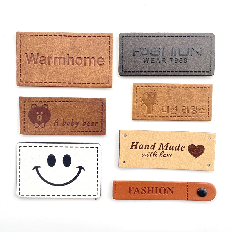 1000PCS/BAG Fashion Custom Brand Name Logo Embossed PU Faux Leather Labels and Patches for Jeans With Embossed Logo For Jackets