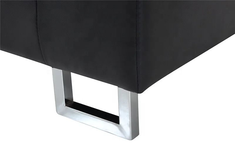 L-shape sectional corner black leather sofa for living room modern