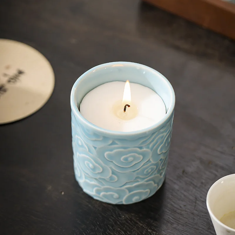 Nordic Style Home Decorative Cylinder christmas candles scented 20oz small ceramic candle jar with lid