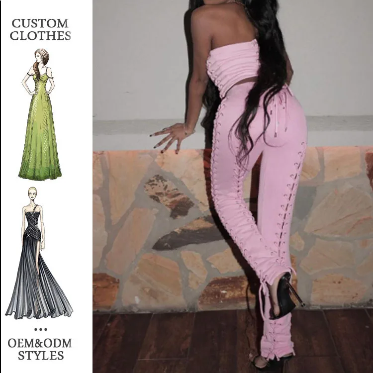 2024 Custom Sexy Stylish Street Wear Ladies Outfits Lace Up Hollow Out Women Pants