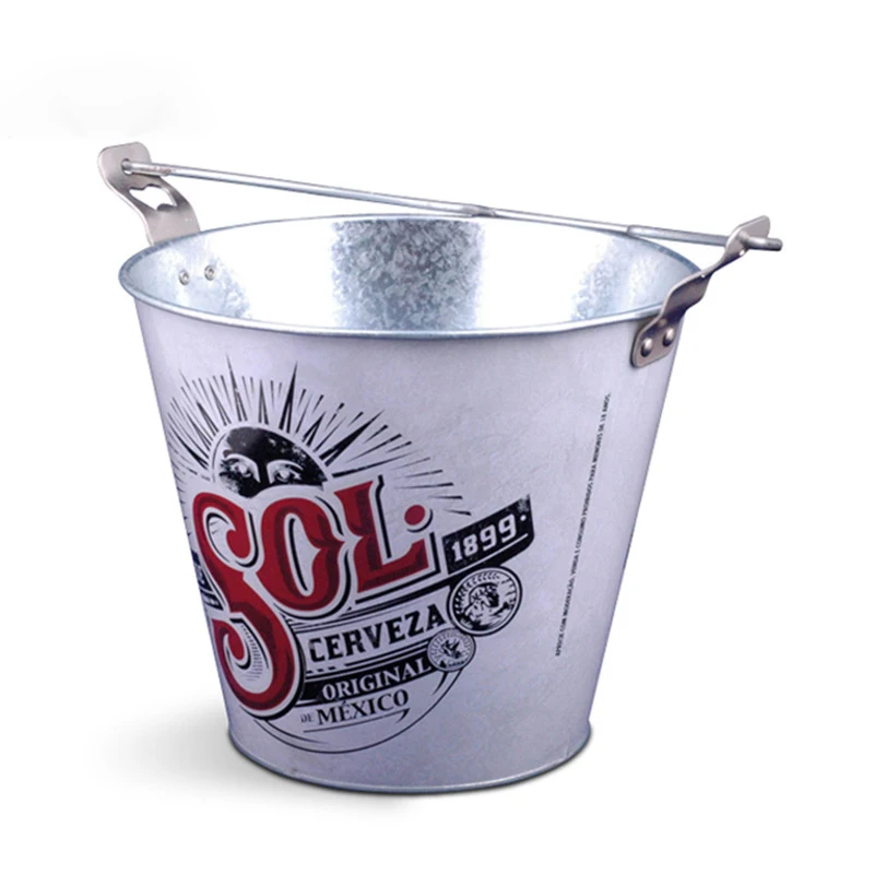 5 liter galvanized iron ice bucket four color printed bar champagne bucket metal handheld tin ice bucket