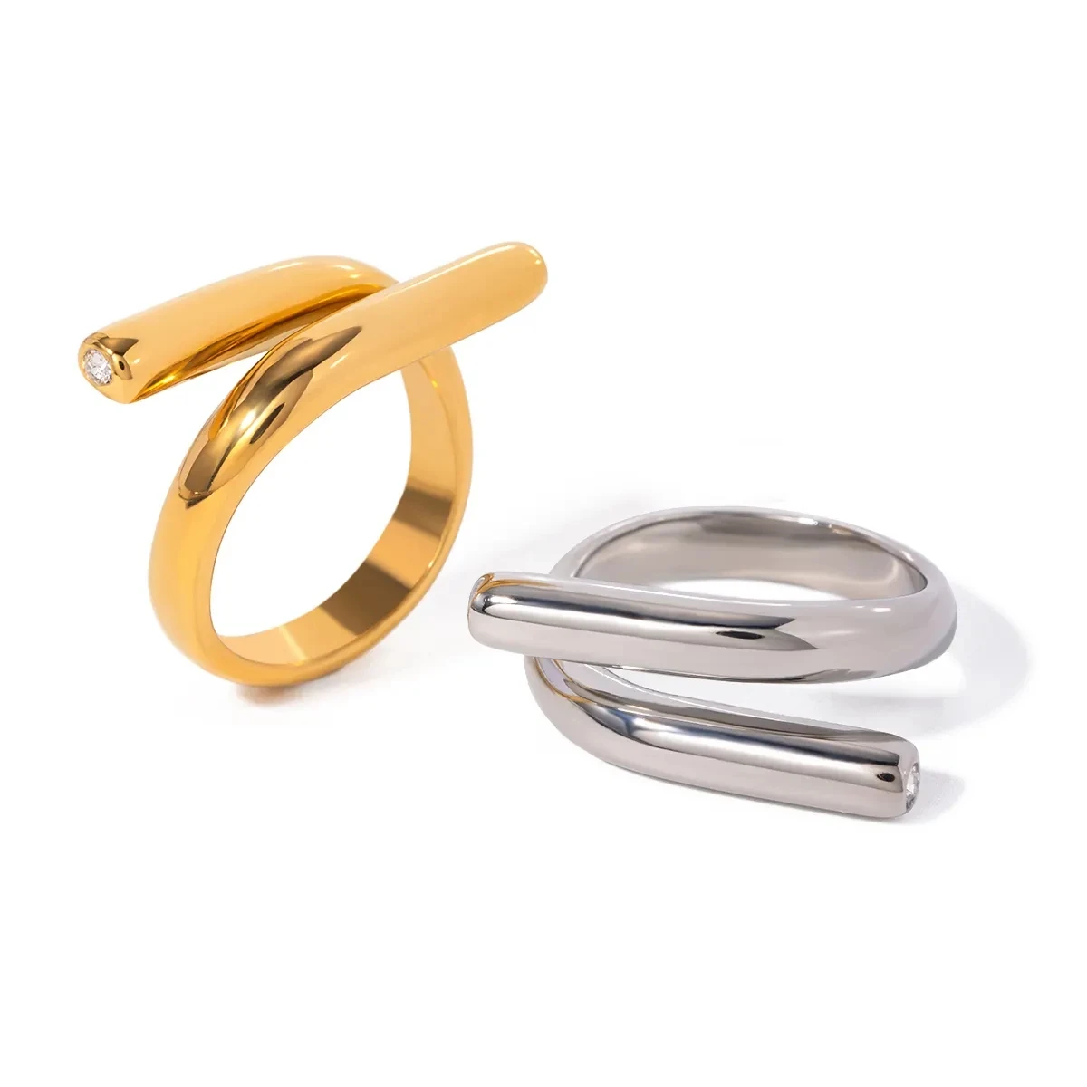 ERESI New Arrival Luxury 18K Gold Plated Ring Jewelry Stainless Steel Chunky Minimalist Simple Rings
