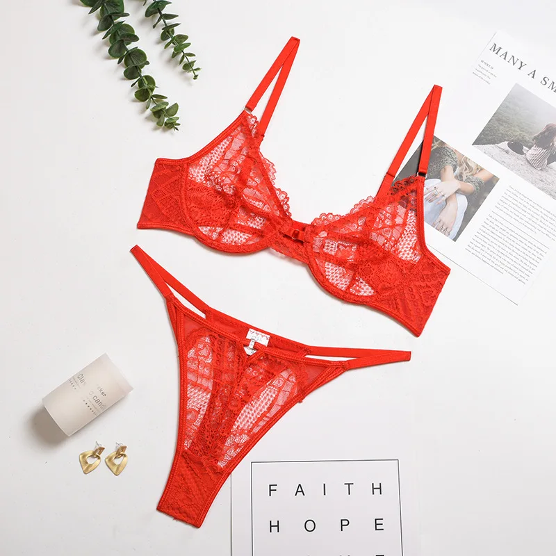Women Sexy Lace Underwear See Through Erotic Brief Sets Push up Bra Lingerie Sets