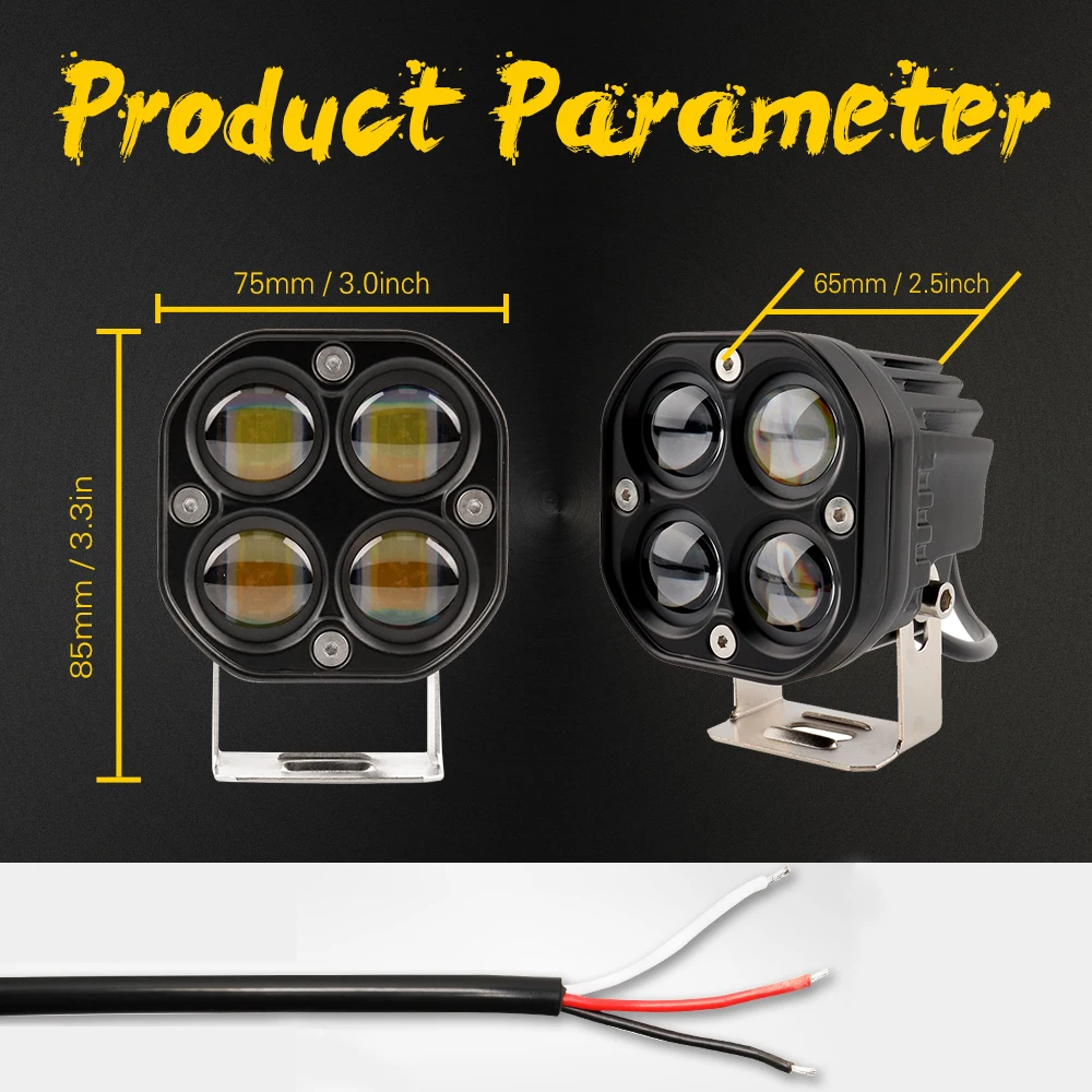 Dual Color mini driving light led auxiliary fog lamp 5d projector round 3 inch 40w led pods light