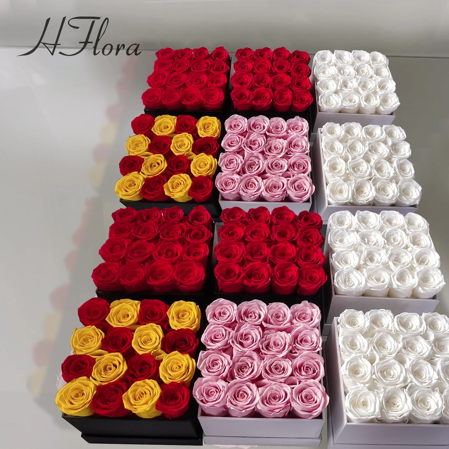 HFloral Custom Wholesale Wedding party Holiday Gifts long life lasting rose box preserved roses in a box everlasting roses box