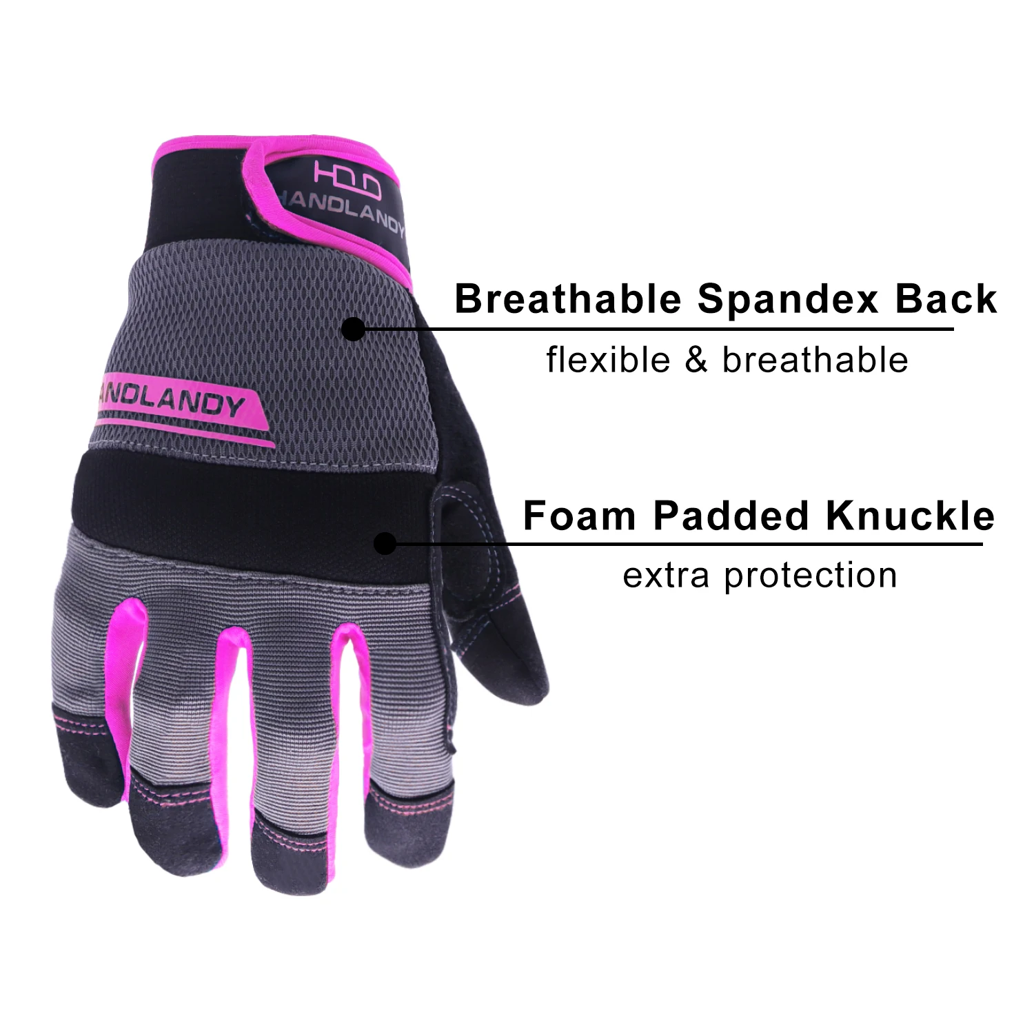HANDLANDY Factory wholesale pink synthetic leather anti-silp anti-Vibration Touch Screen Mechanic safety Work Gloves for woman