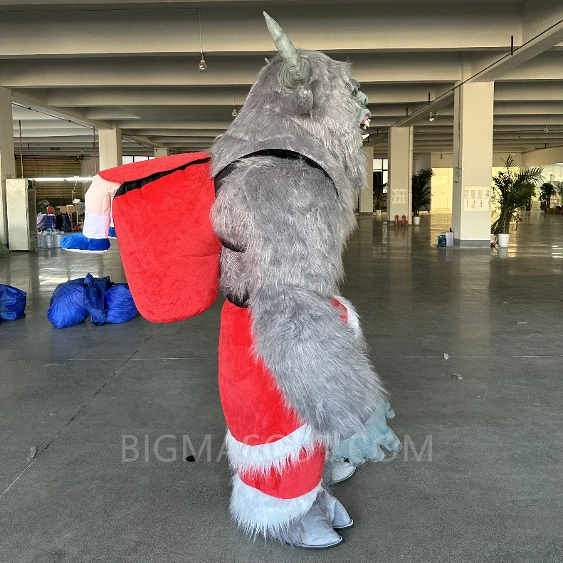 Attractive Halloween Plush Furry Christmas monster costume suit Inflatable Krampus Costumes mascot for Adult