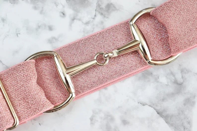 Kids Pink Sparkly Belt 1.5 inch Shimmer Elastic Equestrian Belt Surcingle Buckle