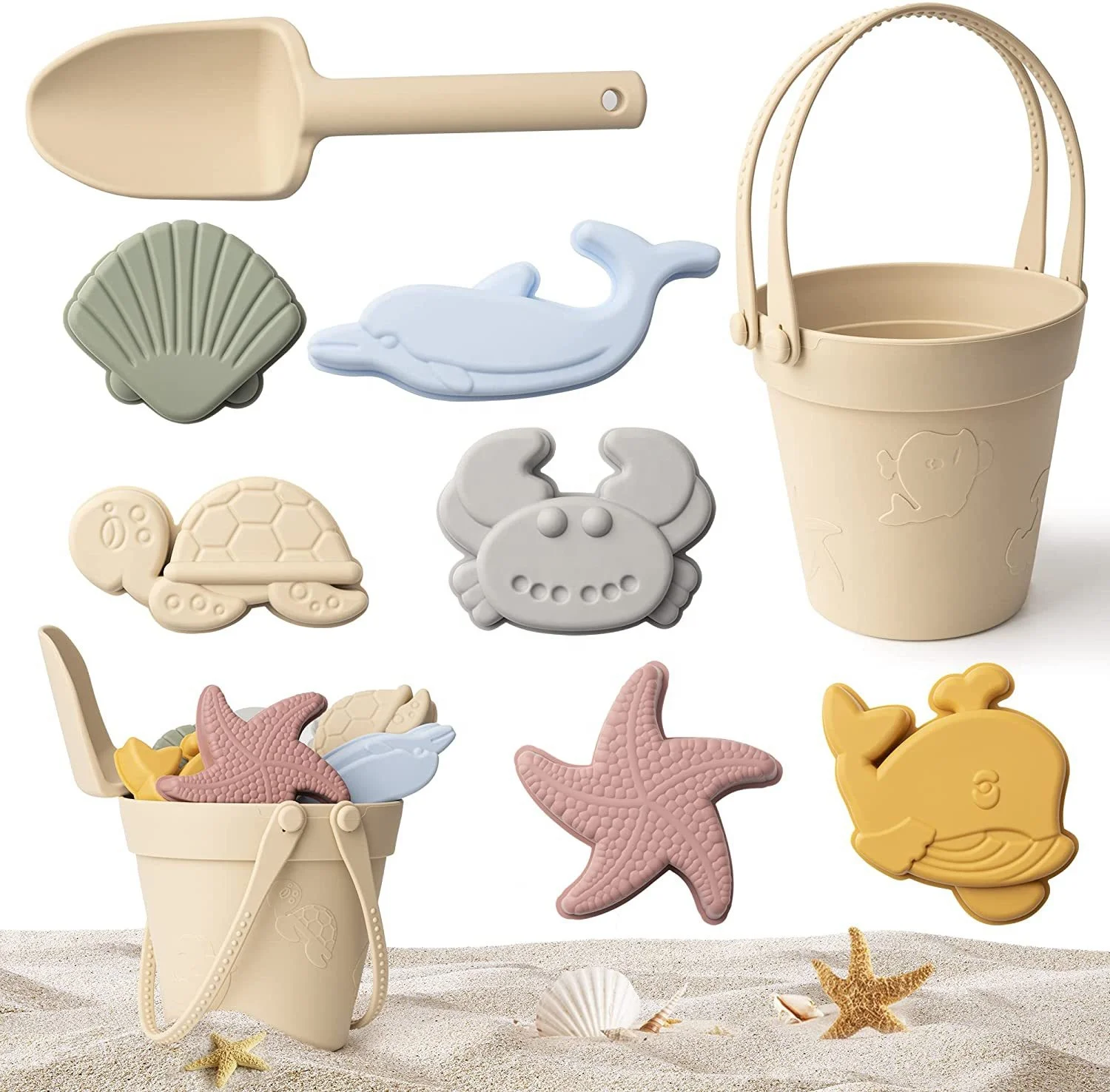 Silicone Beach Toy Set Children Sand Shovel Toys Full Shovel Portable Beach Bucket Child Sand Digging Toy Shovel Set