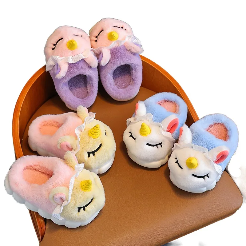 Top sale guaranteed quality novelty 3d character plush unicorn animal slippers for kids