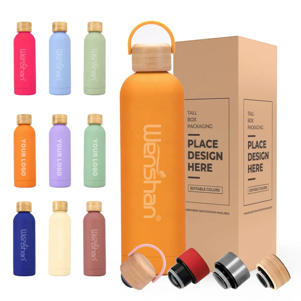 Custom Logo BPA Free Insulated Rubber Coated Stainless Steel 18/8 Water Bottle 500ml Small Mouth Travel Sport